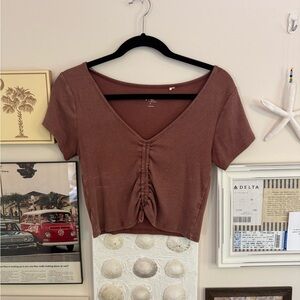 PacSun Women's Brown V-Neck Ruched Top